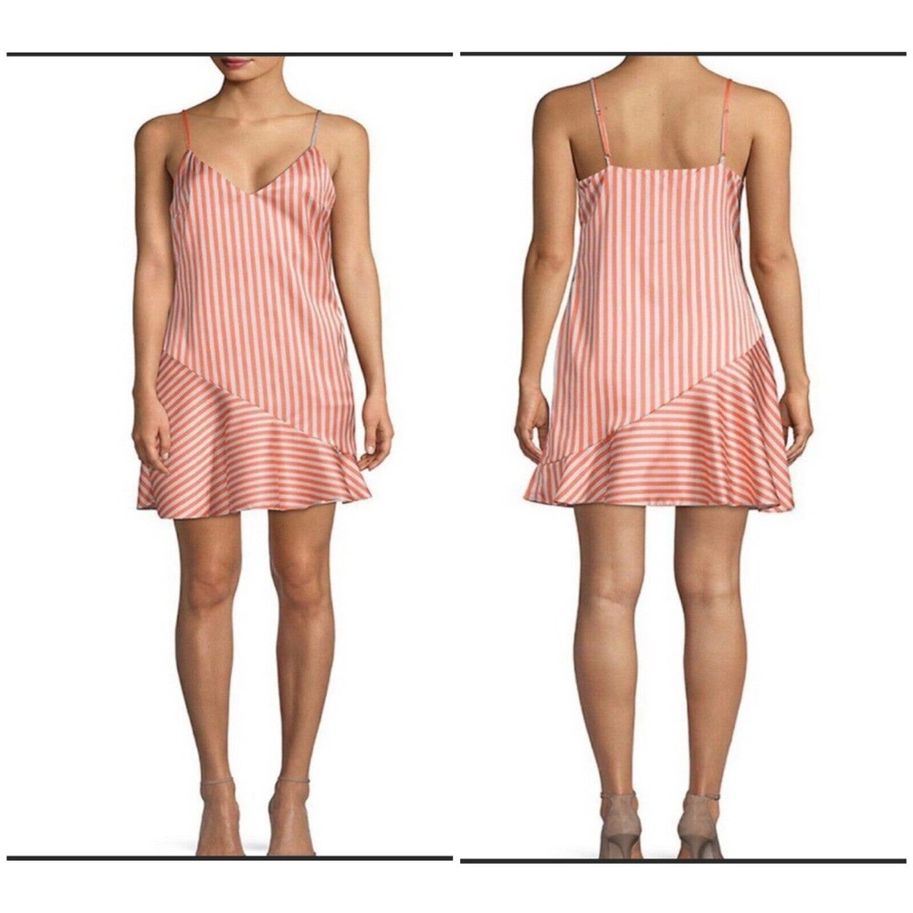 Lea And Viola Women’s Orange Striped Silky Knee Length Satin Dress Sz Large New